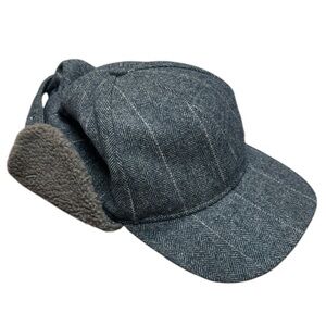 Fancet Wool Blend Gray Herringbone Cap with Sherpa Ear Flaps